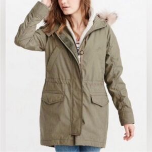 Abercrombie & Fitch 3-In-One Women's Olive Parka Jacket Removable Fur Hood Small